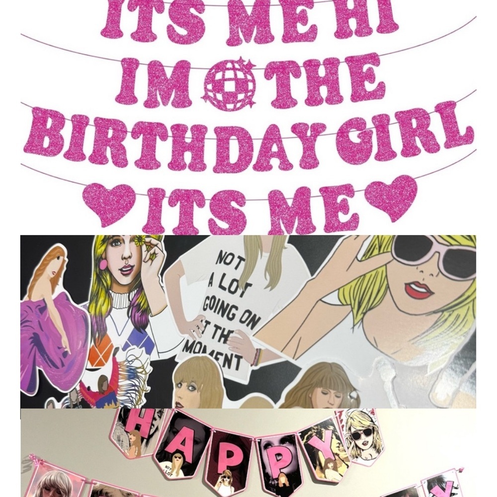 Taylor Swift Pink Glitter "Birthday Girl" Wall Banner and Sticker Set